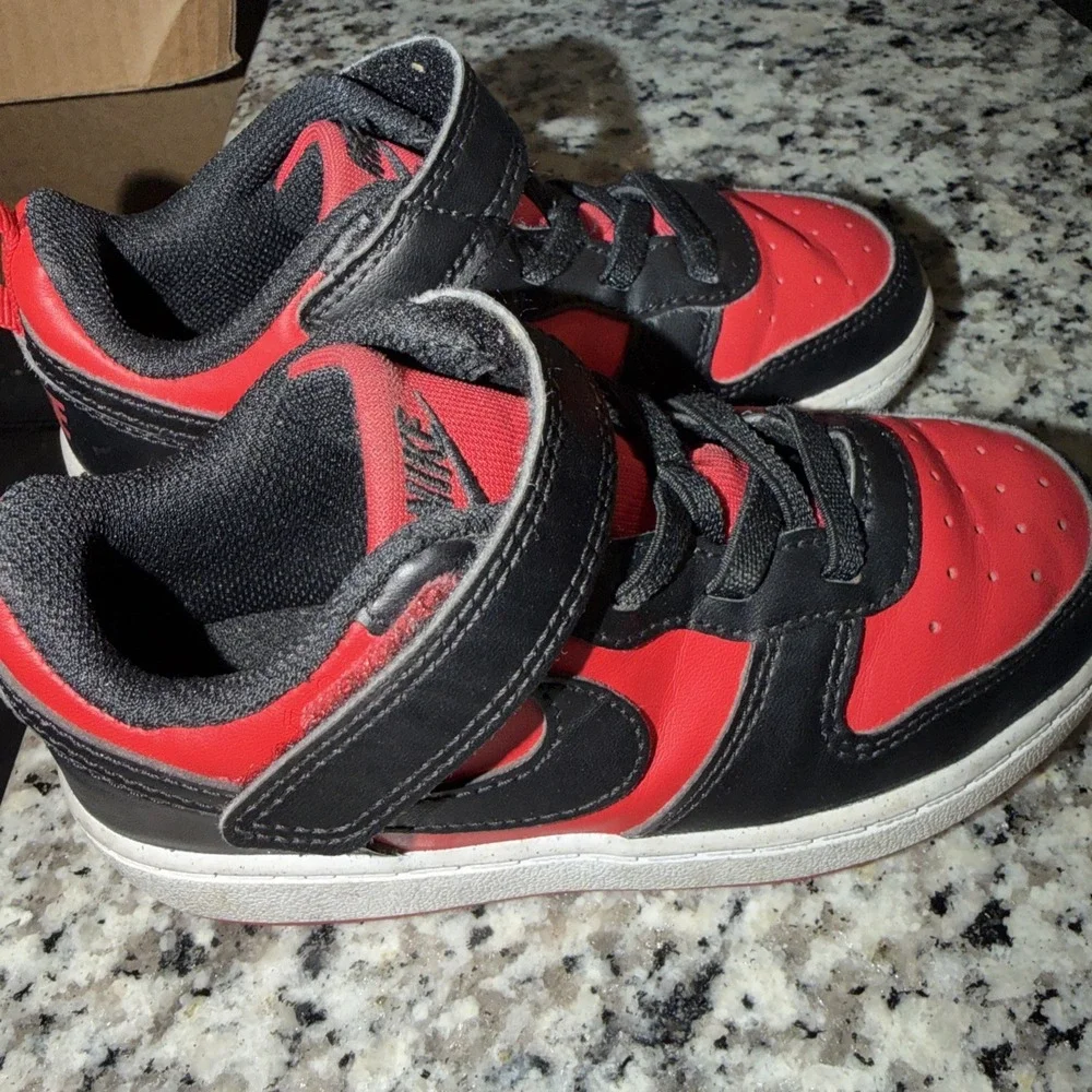 Nike Court Borough Low 2 Toddler Shoes Red Black Hook Loop Size 9C